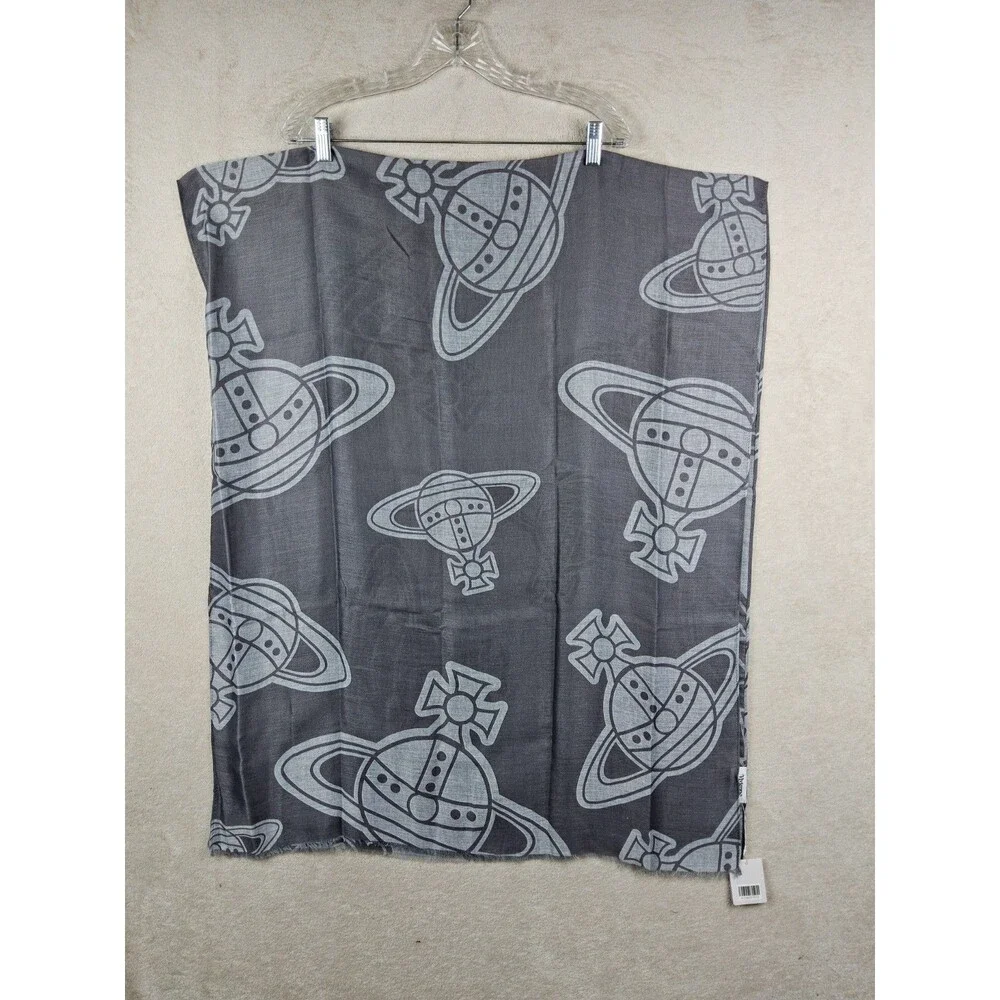 Vivienne Westwood Paris Orb Grey Lightweight Large Stole Wrap Scarf